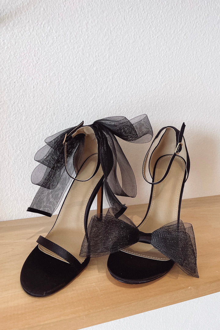 Larissa Satin Bow Heels - Black