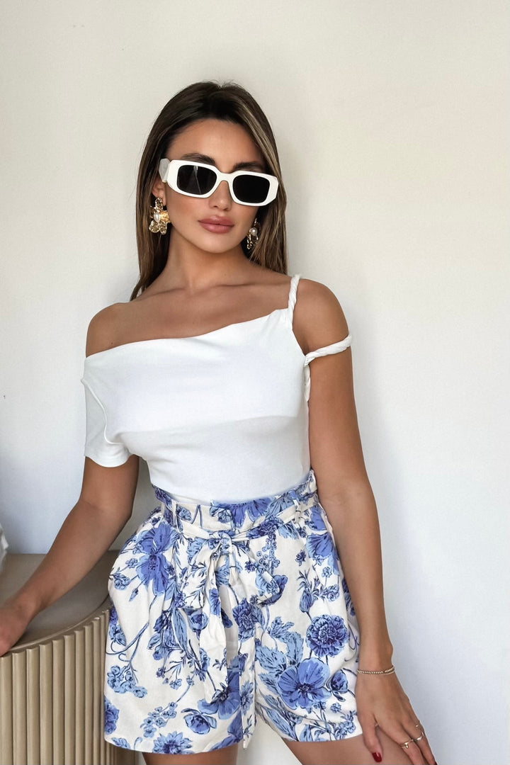 Lola Roll Sleeve Crop Top - White