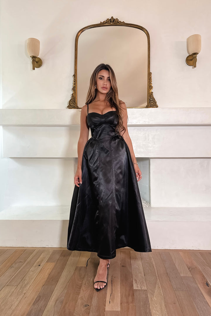 Ellanora Dress - Black Satin