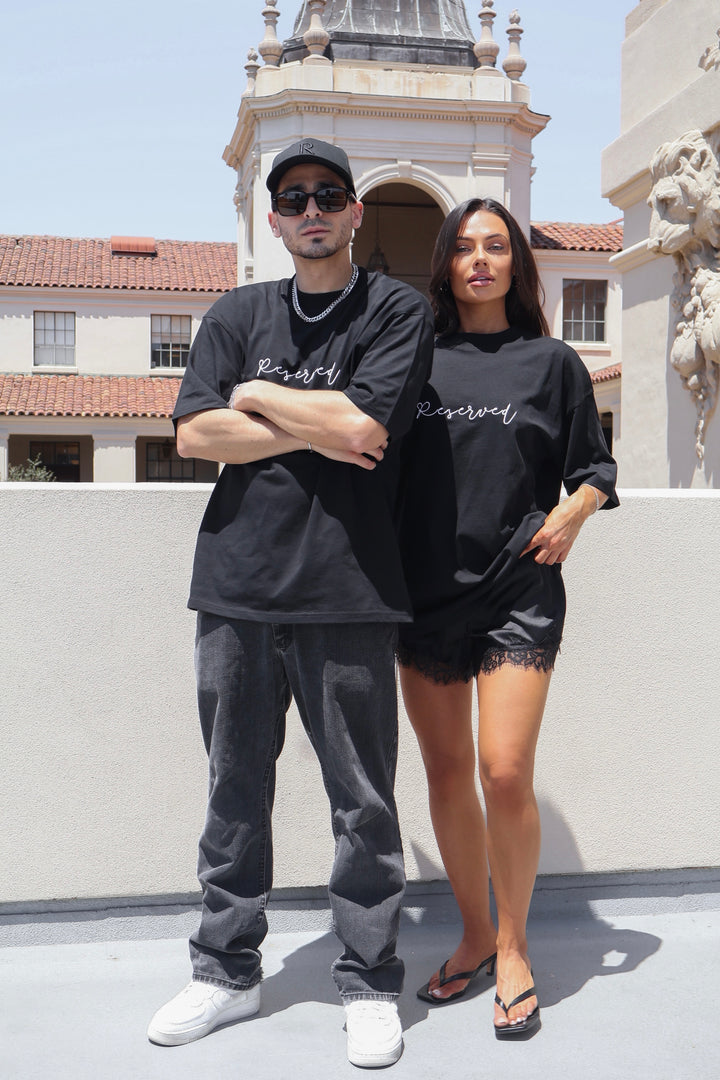 Reserved Unisex Embroidered T-Shirt - Black