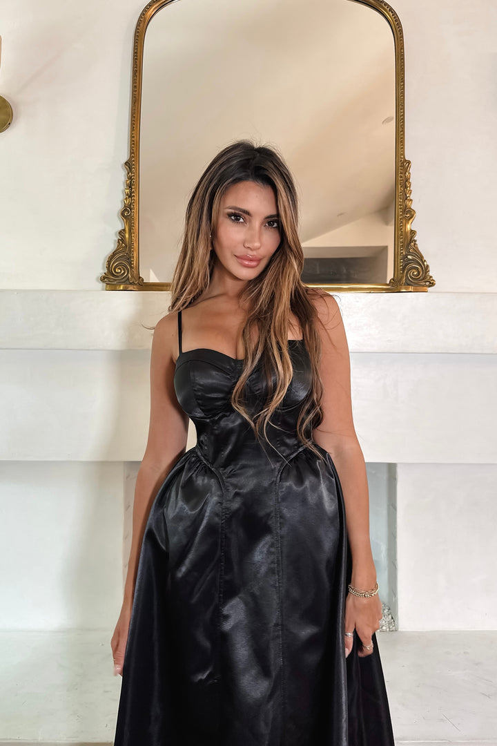 Ellanora Dress - Black Satin