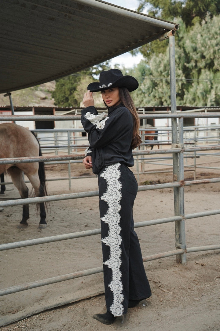 Victoria 2-Piece Lace Pants Set - Black