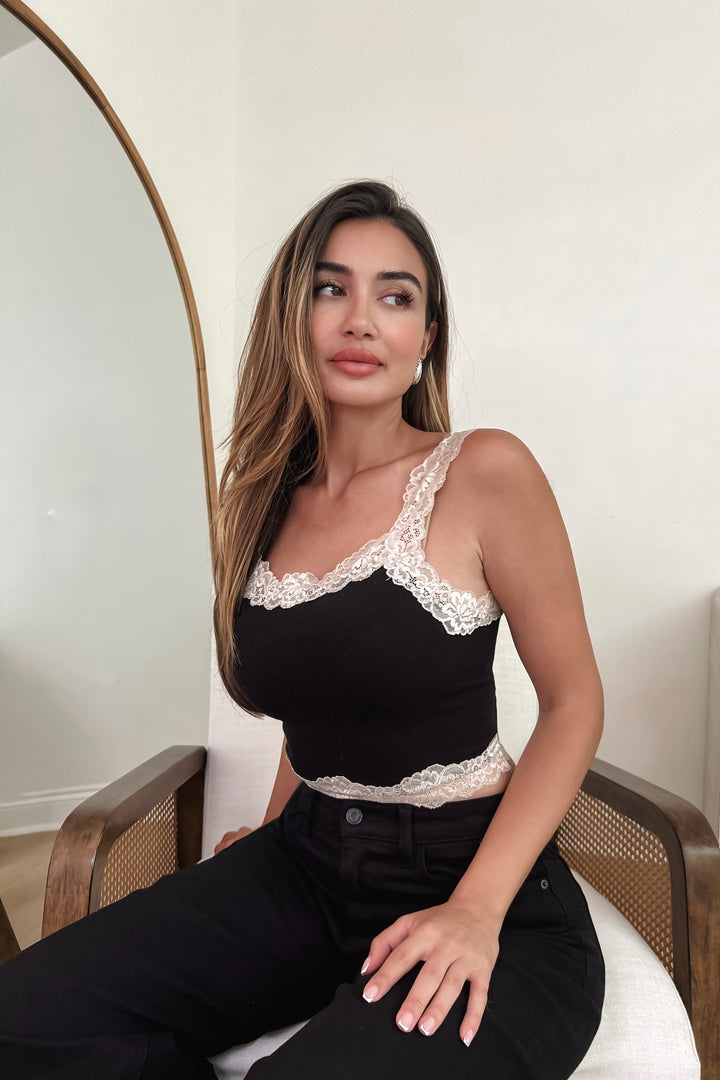 Helena Lace Trim Top - Black