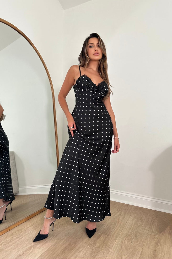 Caetana Polkadot Satin Maxi Dress - Online Exclusive