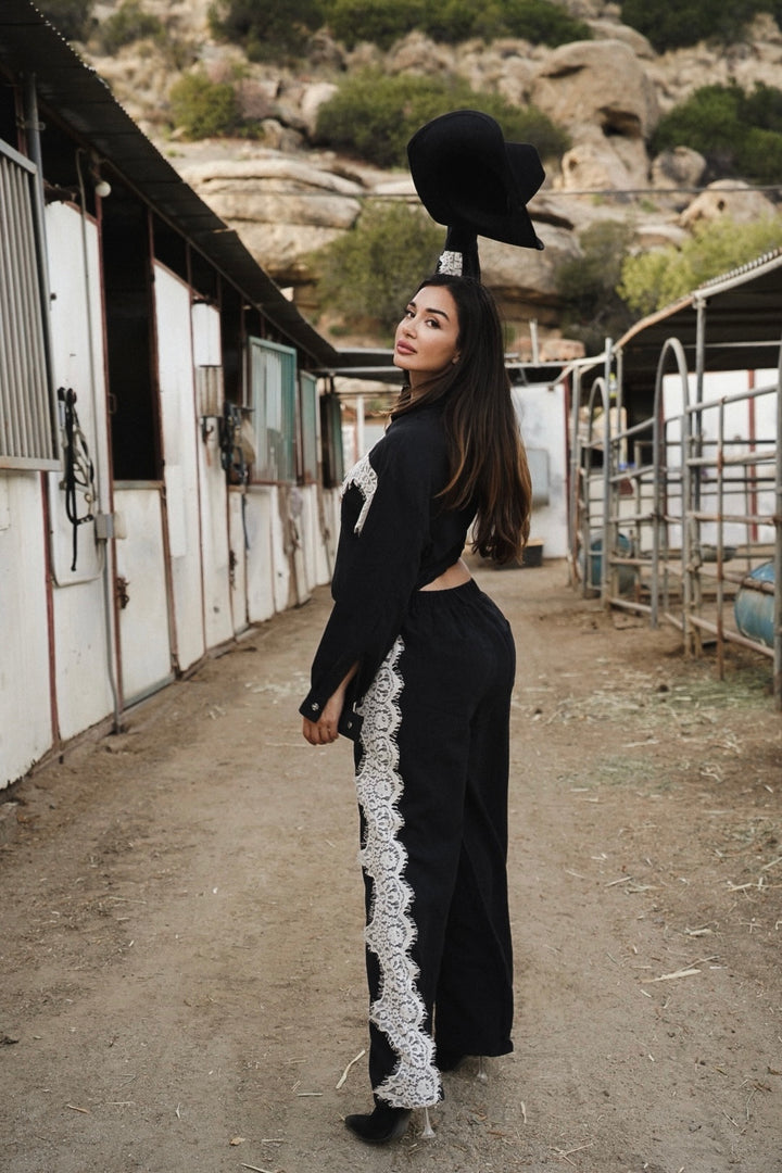 Victoria 2-Piece Lace Pants Set - Black
