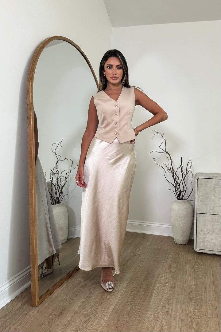 Tashi Satin Midi Skirt