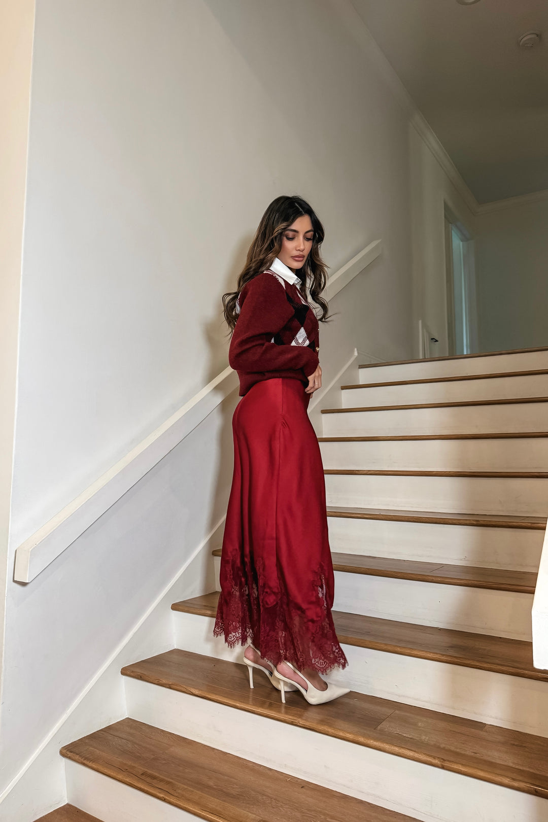 Reza Lace Trim Satin Skirt