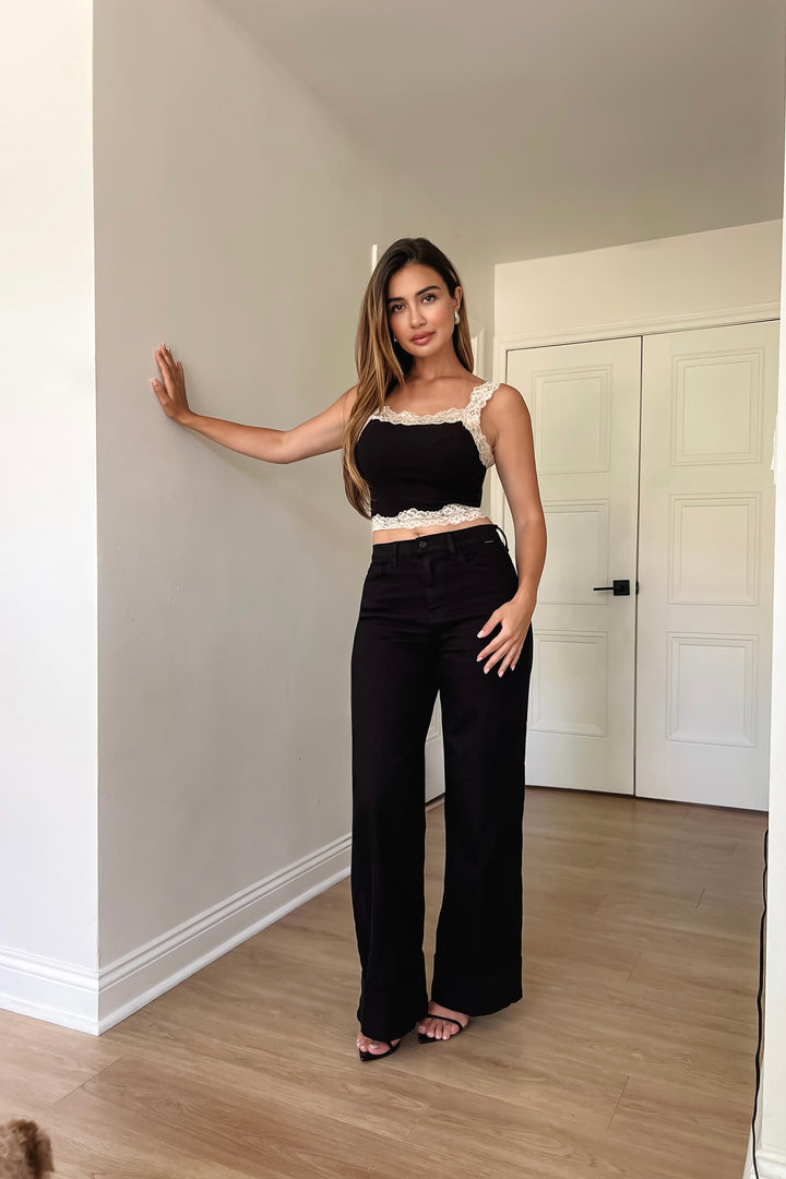 Helena Lace Trim Top - Black