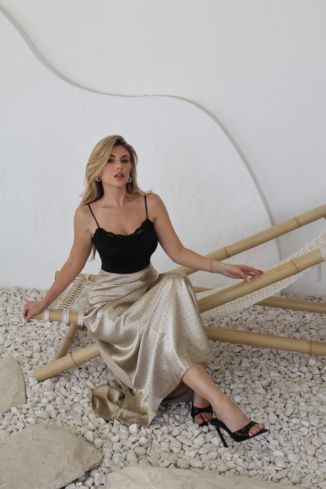 Alana Polkadot Satin Maxi Skirt
