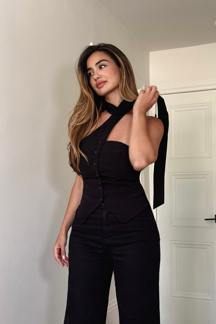 Katarina Choker Vest Top - Black
