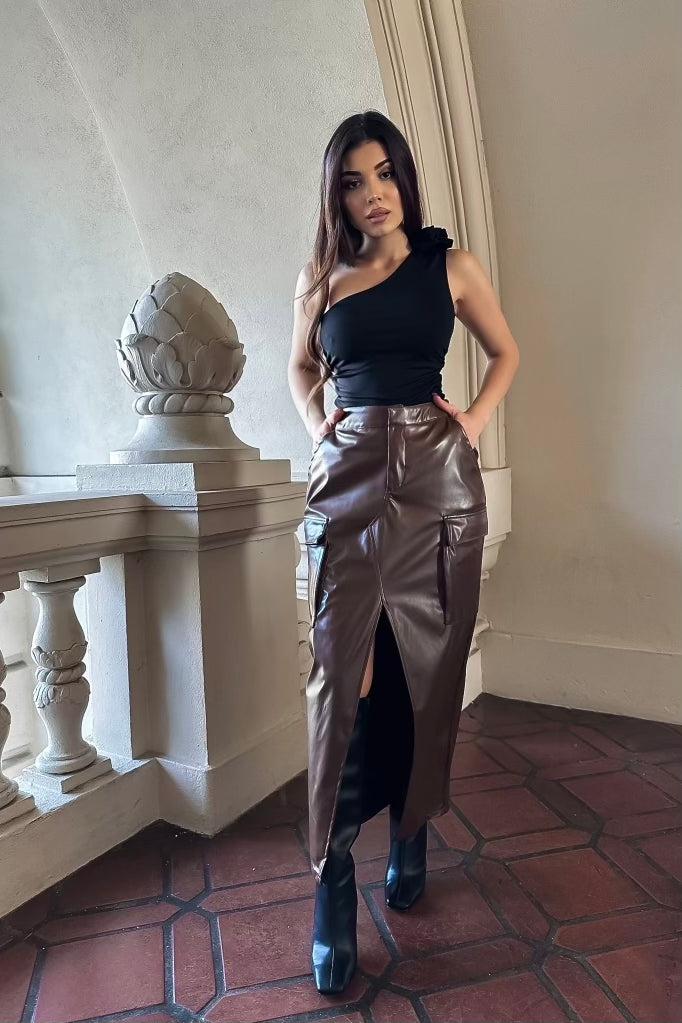 Maple Leather Skirt - Brown