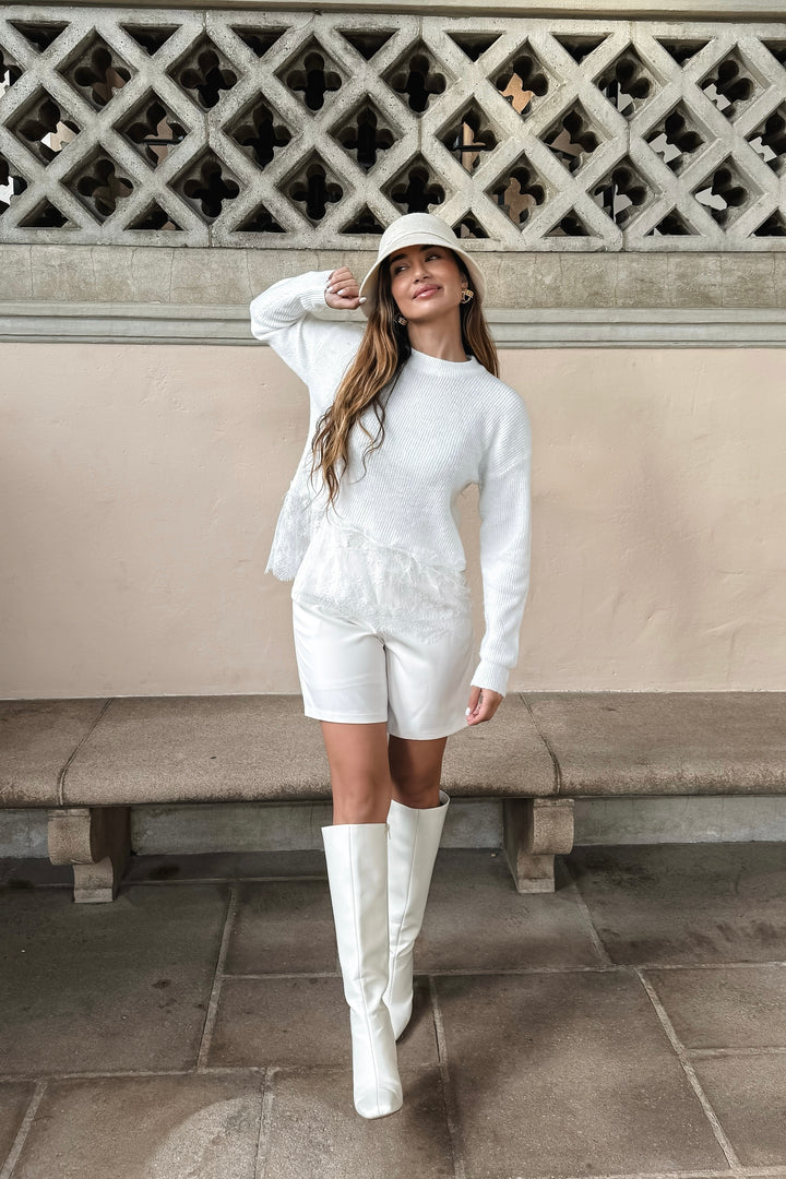Lana Lace Trim Sweater - White