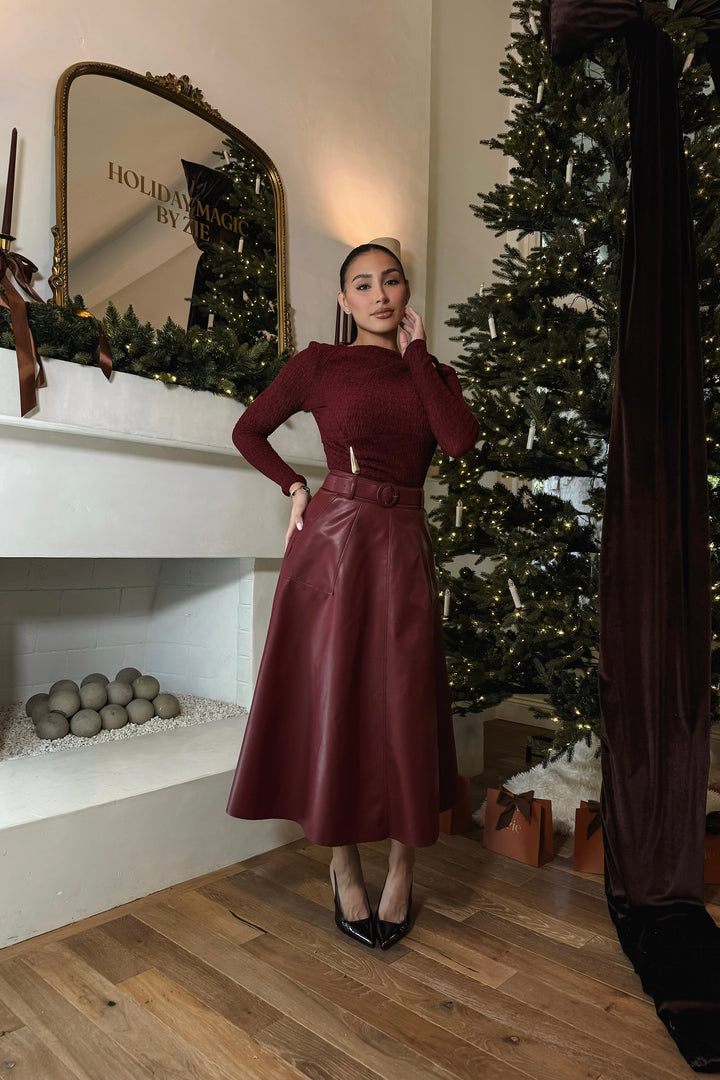 Cynthia Leather Maxi Skirt - Red