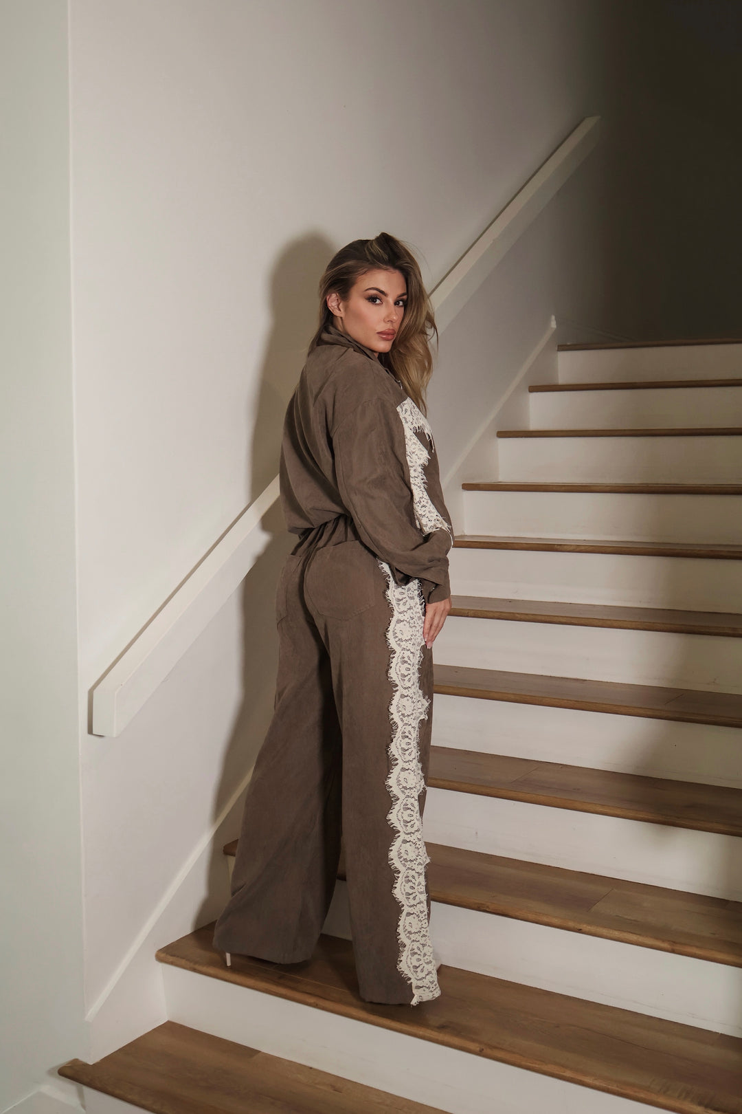Victoria 2-Piece Lace Pants Set - Mocha