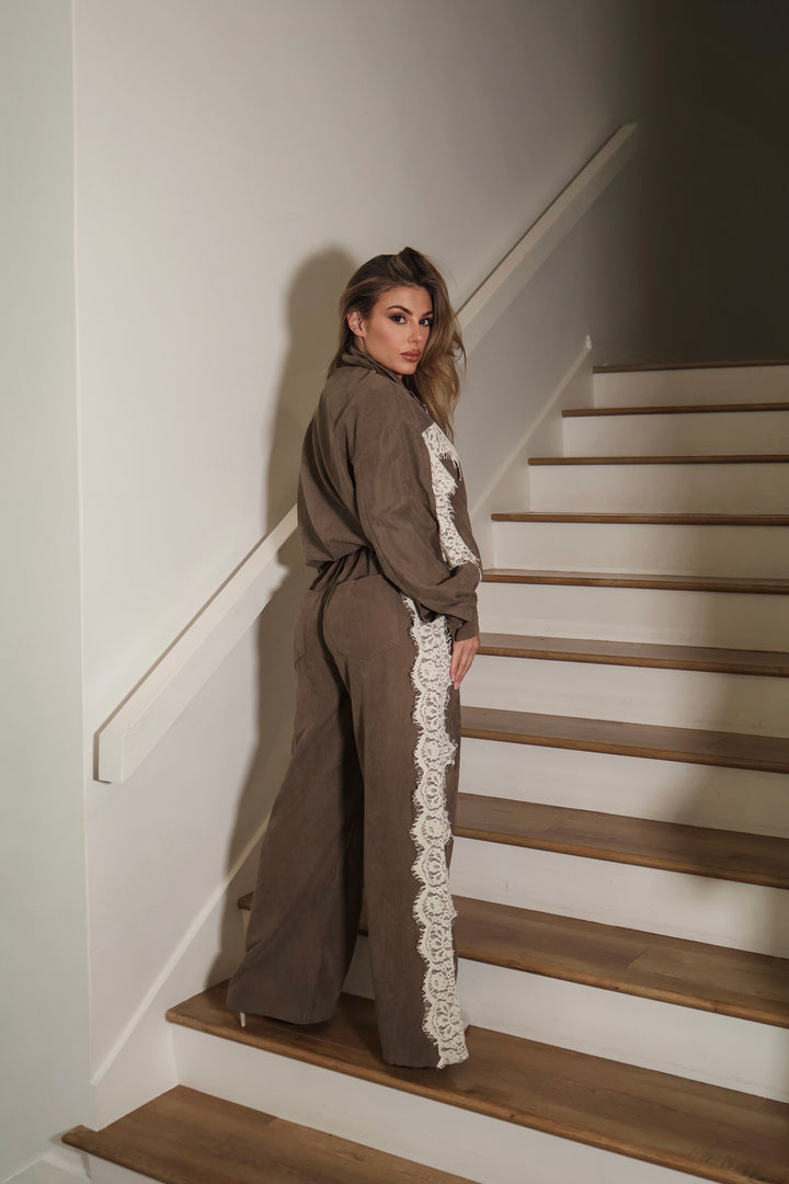 Victoria 2-Piece Lace Pants Set - Mocha
