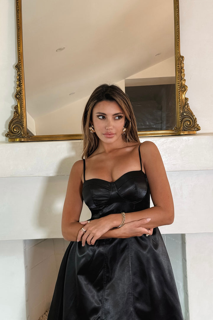 Ellanora Dress - Black Satin