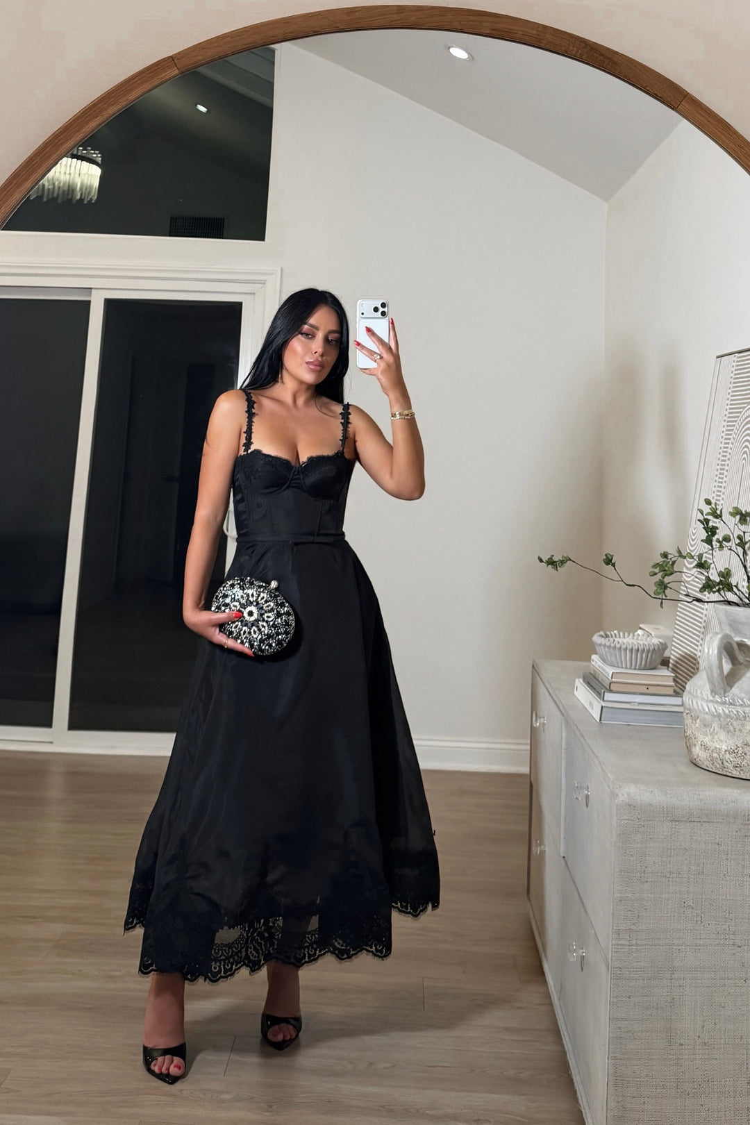 black boutique dresses Button Detail Midi Dress A-Line Style with spaghetti straps Black / M Its your moment in this chic Black Prom Dresses in Silk,