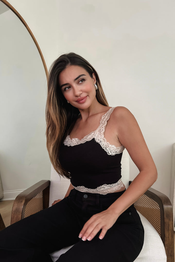 Helena Lace Trim Top - Black