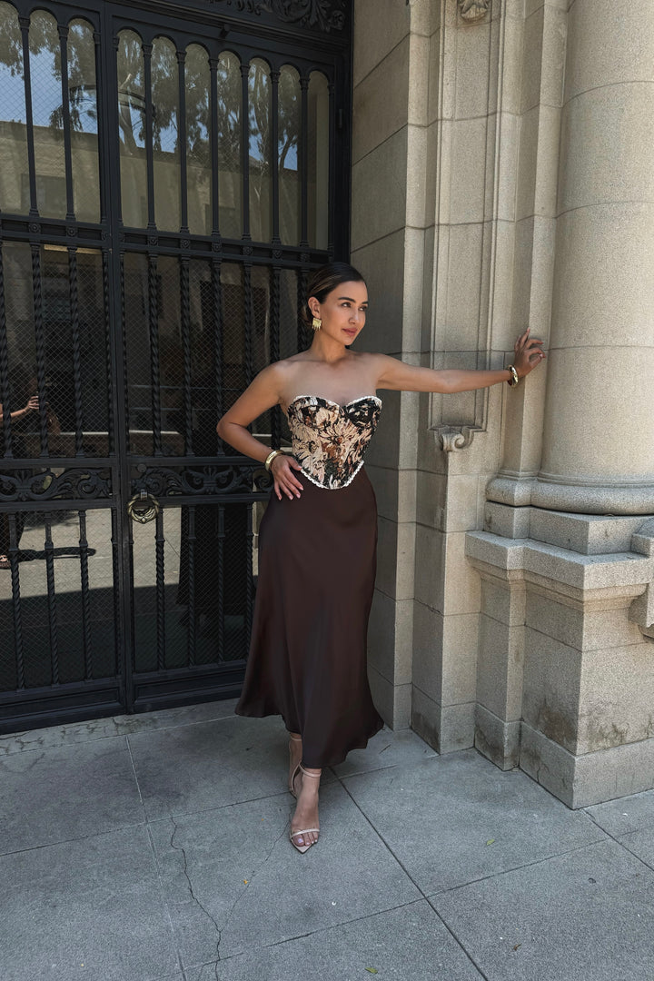Penelope Satin Skirt - Brown