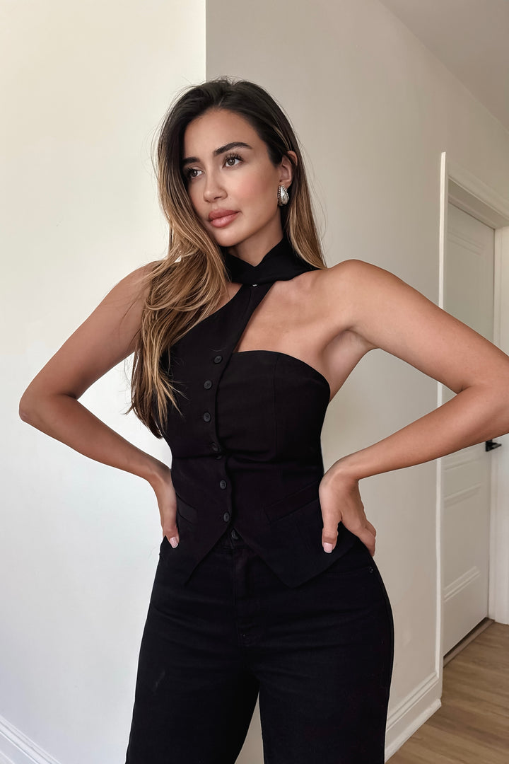 Katarina Choker Vest Top - Black