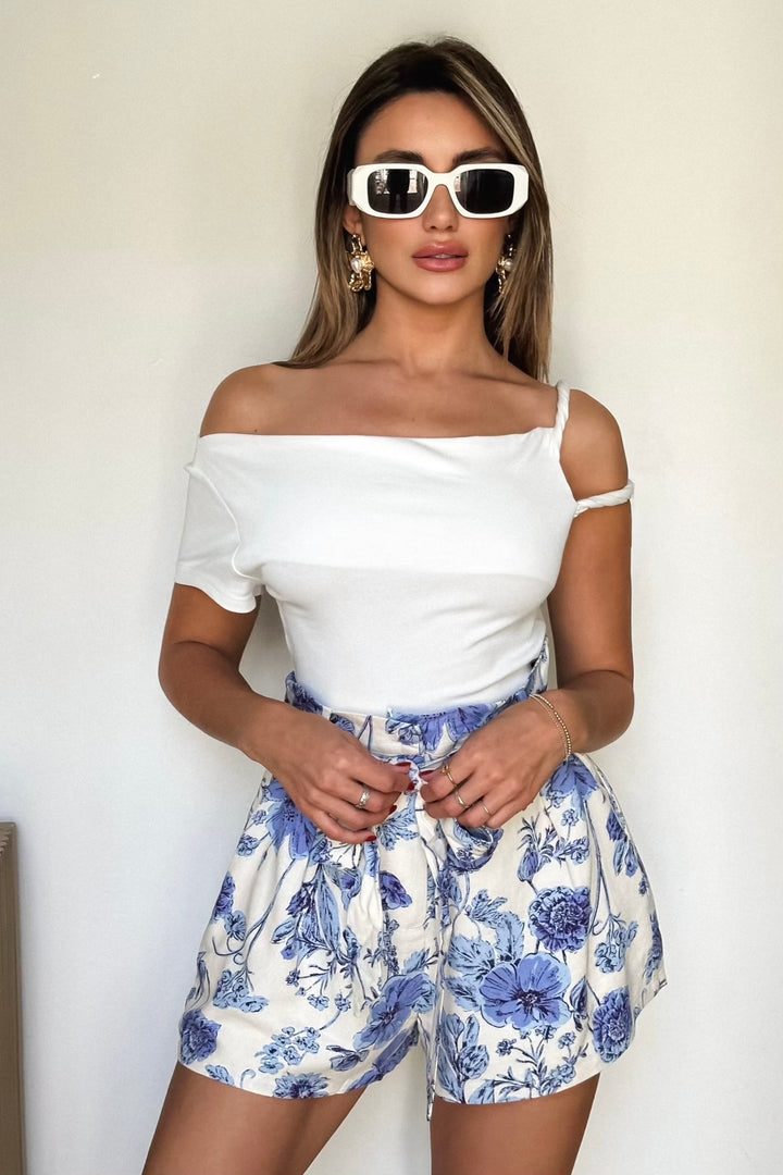 Lola Roll Sleeve Crop Top - White