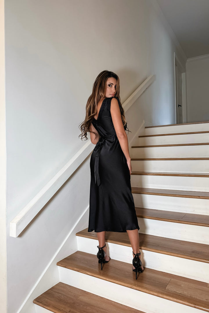 Kendra Satin + Lace Dress