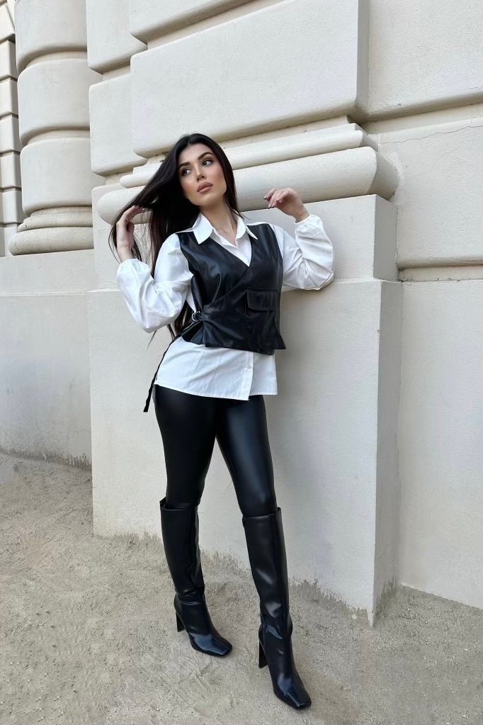 Zarina Leather Vest Button Up