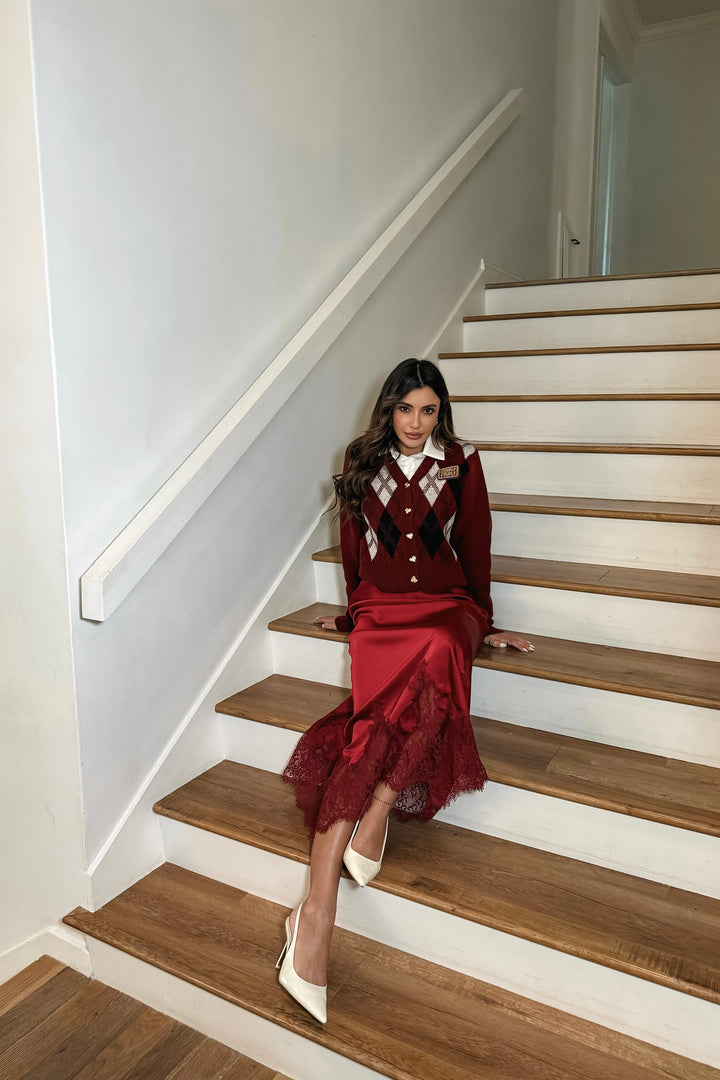 Reza Lace Trim Satin Skirt