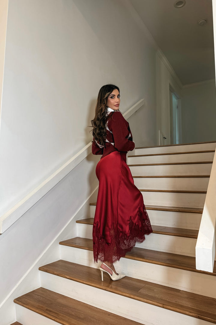 Reza Lace Trim Satin Skirt