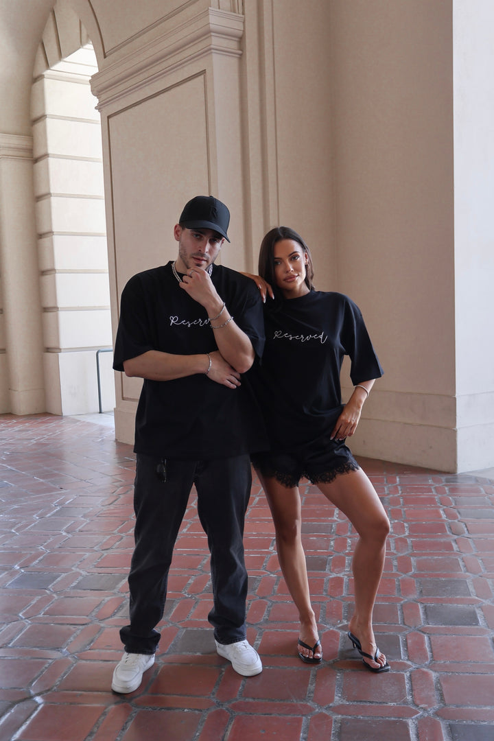 Reserved Unisex Embroidered T-Shirt - Black
