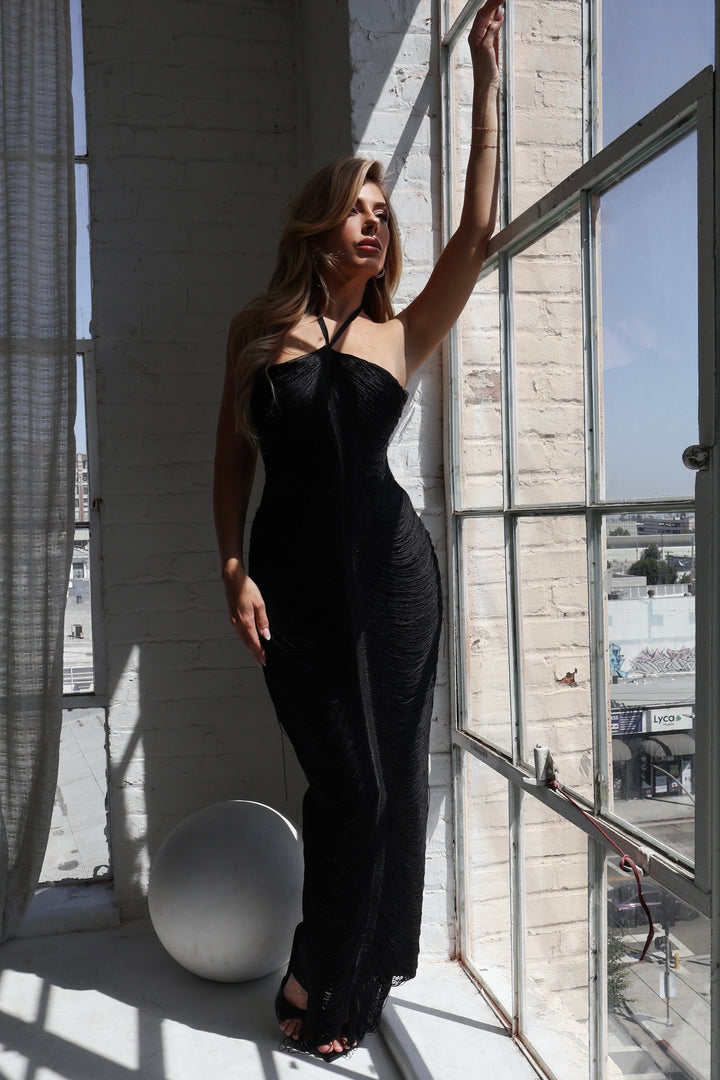 Amy Bandage Fringe Dress - Black