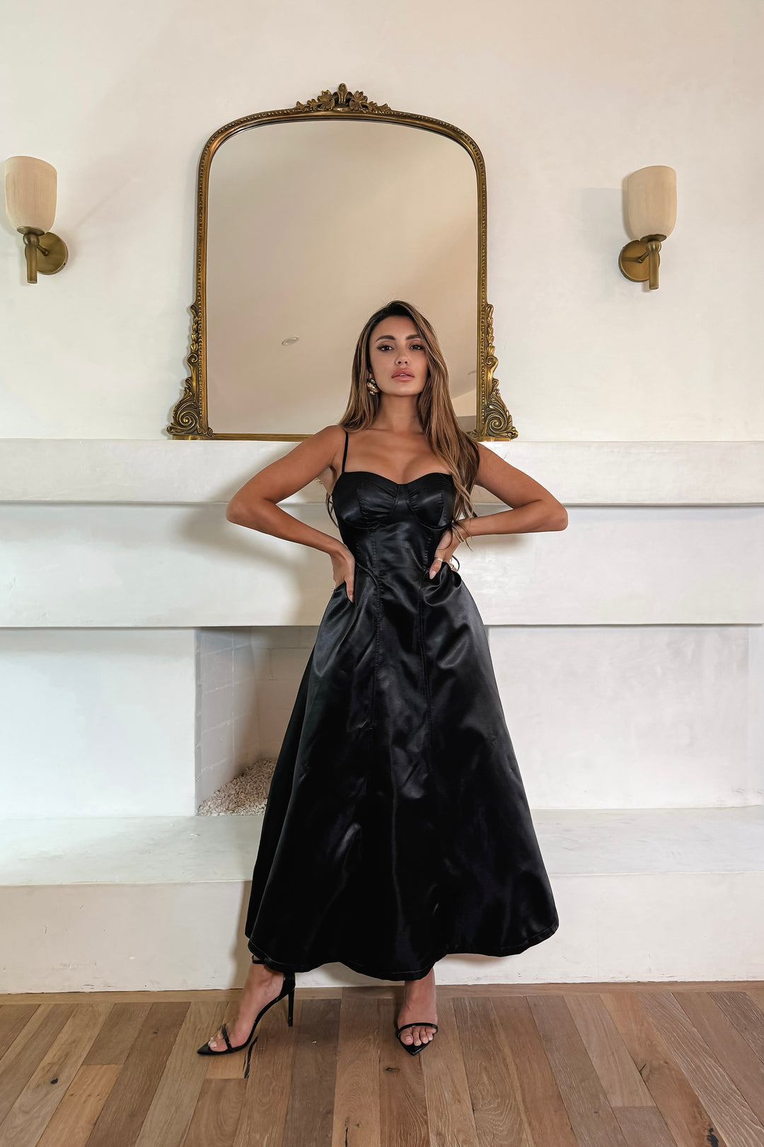 Ellanora Dress - Black Satin