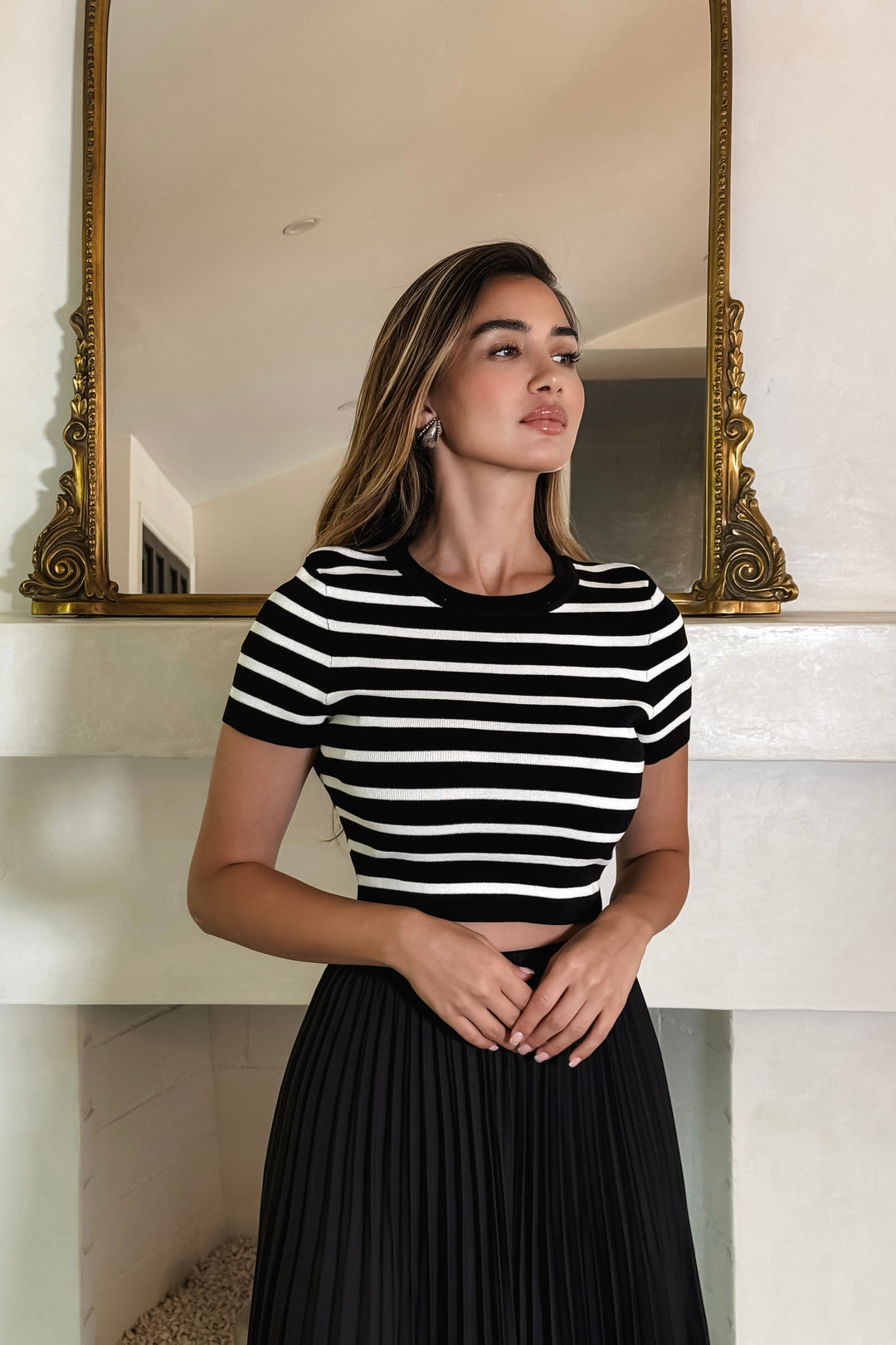 Candy Stripe Crop Top - Black