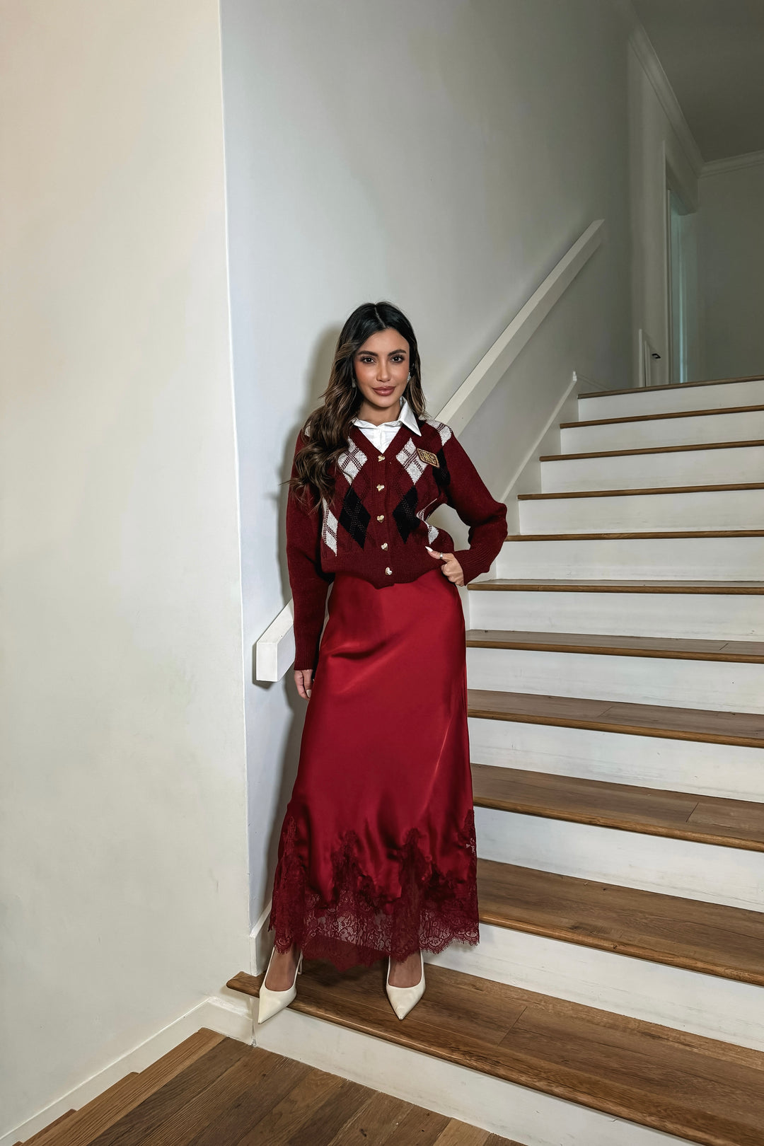 Reza Lace Trim Satin Skirt