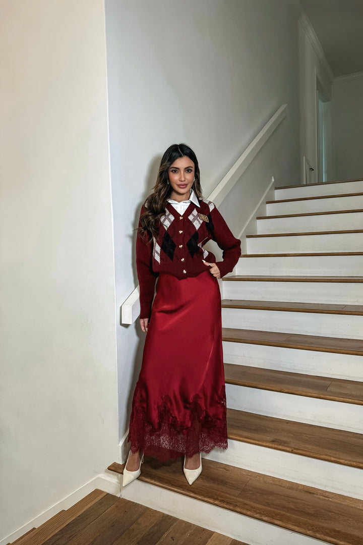 Reza Lace Trim Satin Skirt