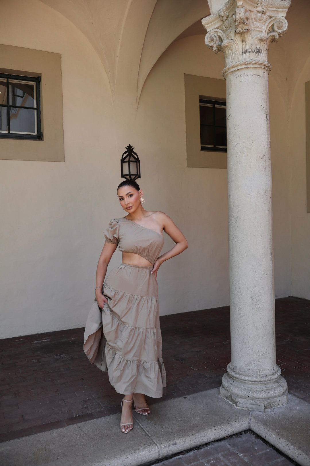 Abelyn Cut Out Maxi Dress - Taupe