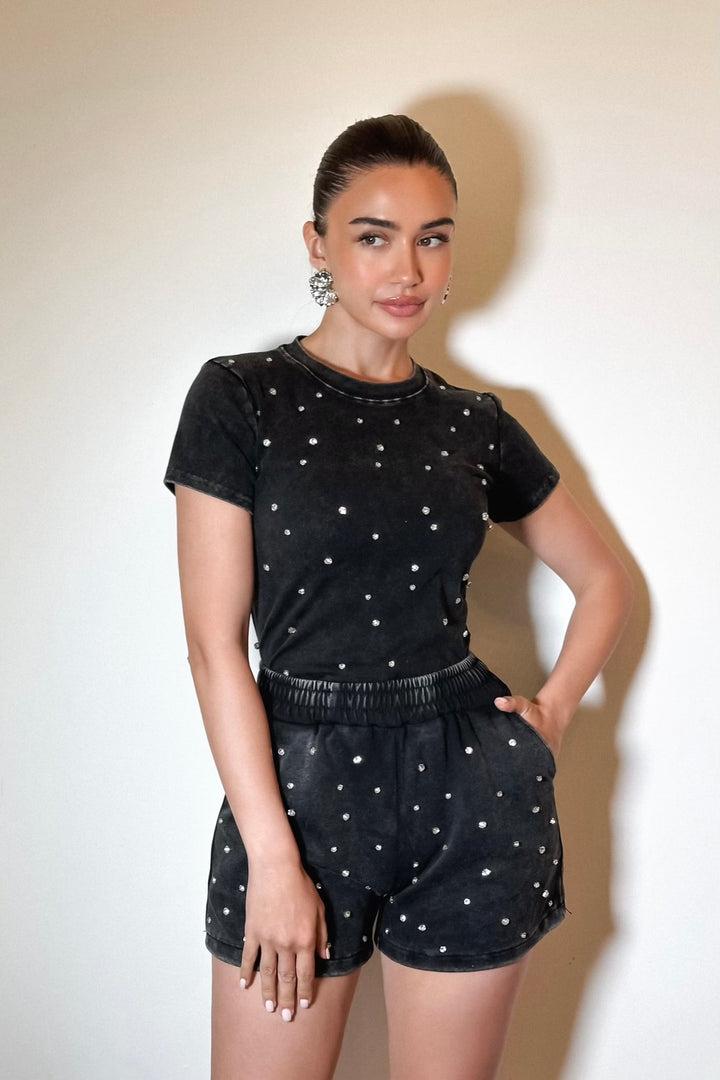 Sabrina Rhinestone 2-Piece Set - Black