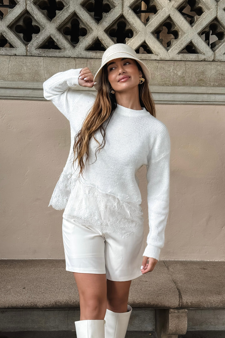 Lana Lace Trim Sweater - White