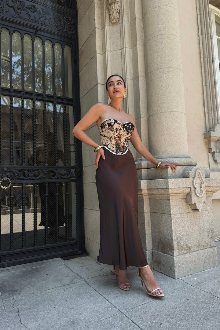Penelope Satin Skirt - Brown