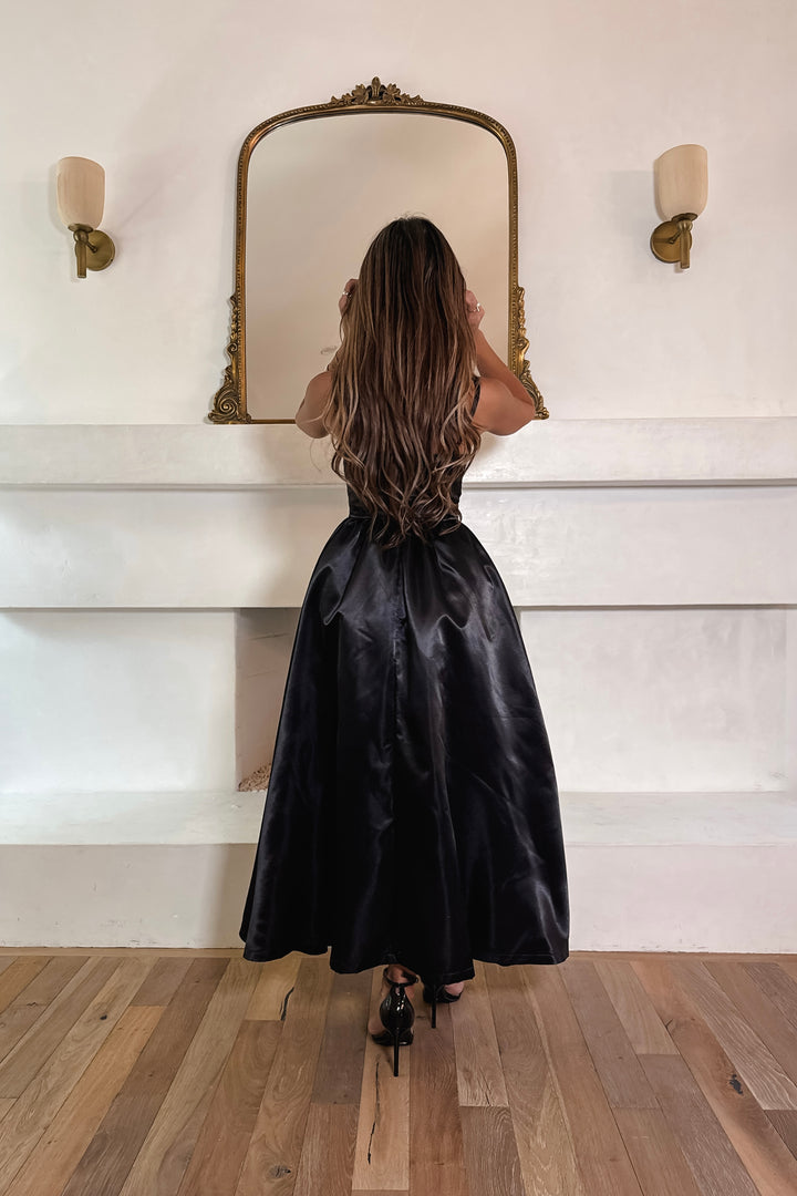 Ellanora Dress - Black Satin