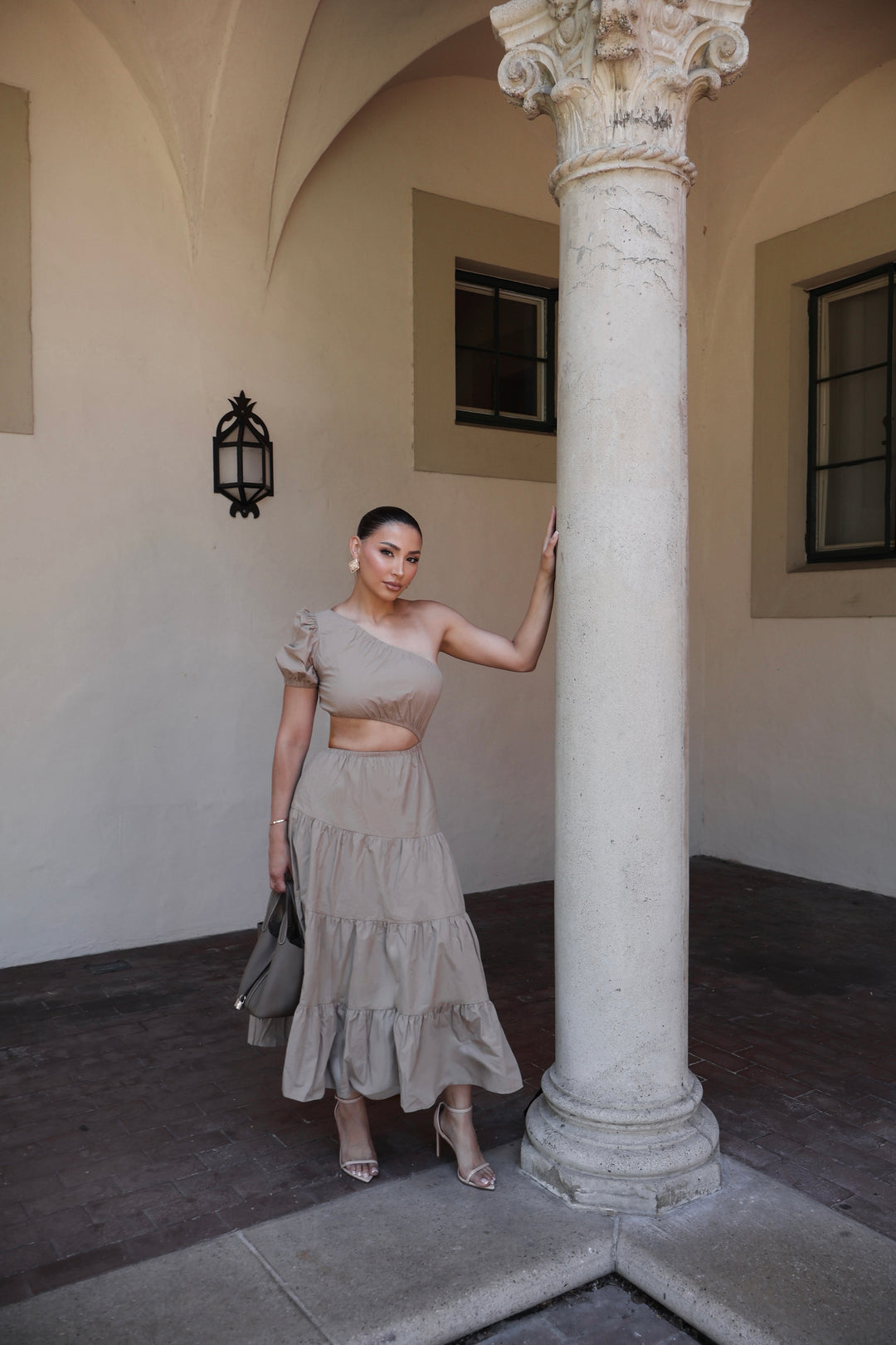 Abelyn Cut Out Maxi Dress - Taupe