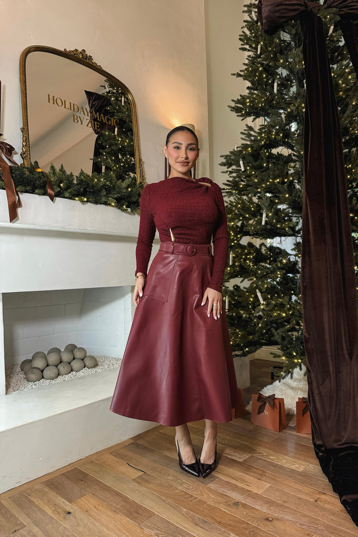 Cynthia Leather Maxi Skirt - Red