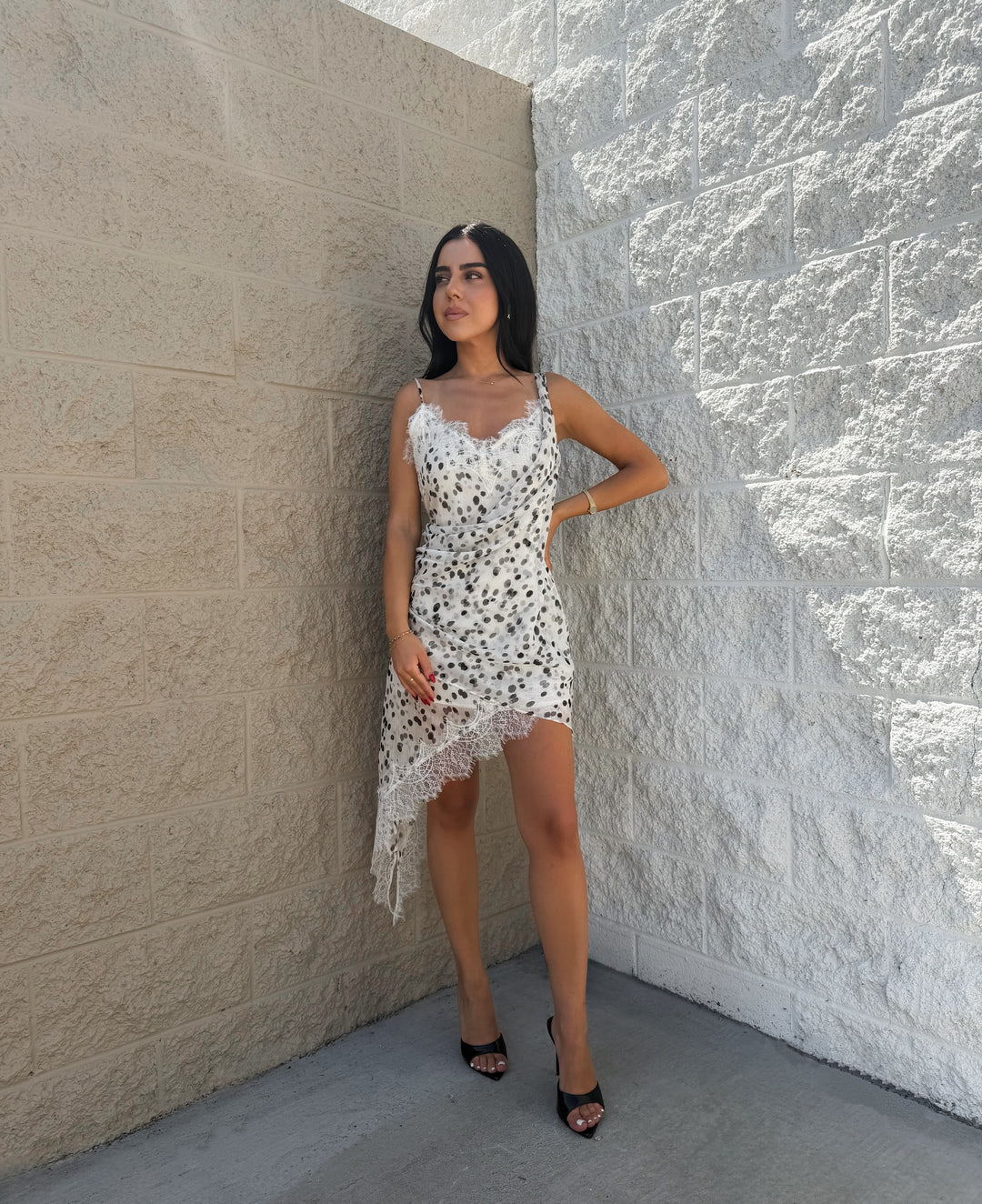 Amina Polkadot Lace Trim Dress