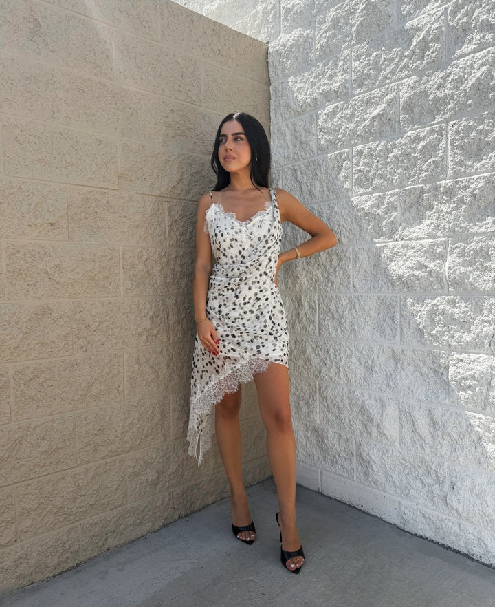 Amina Polkadot Lace Trim Dress