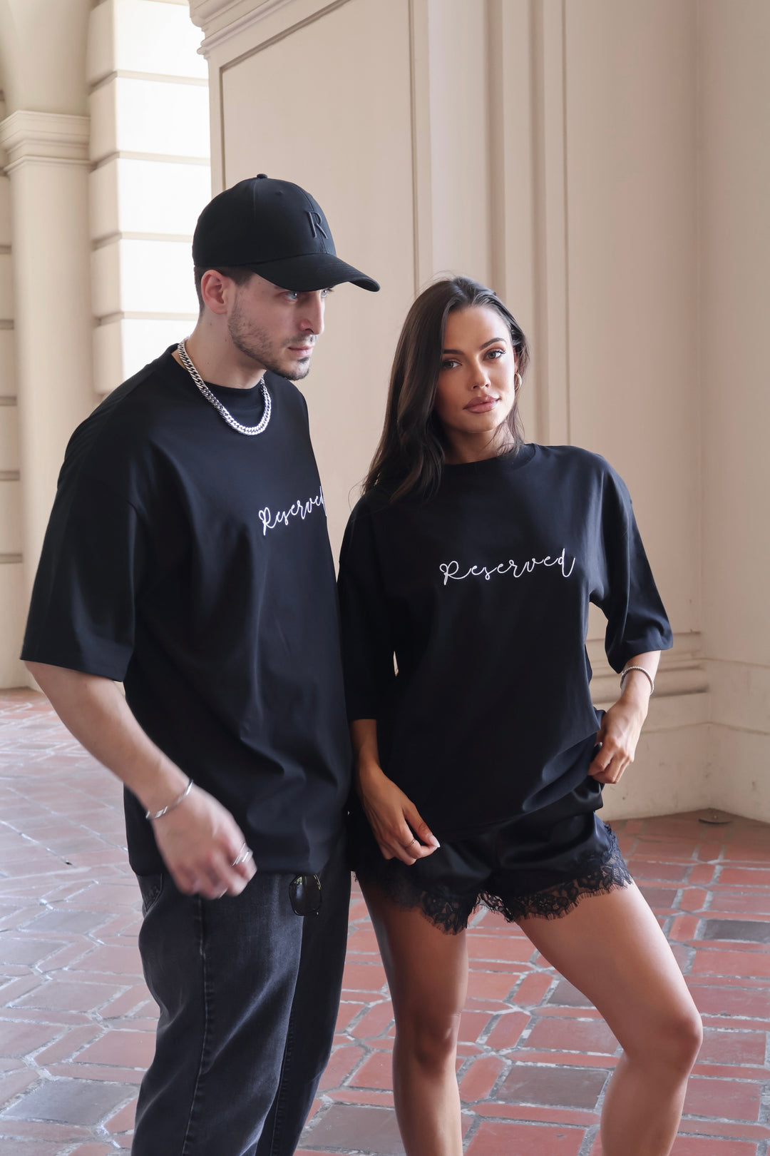 Reserved Unisex Embroidered T-Shirt - Black