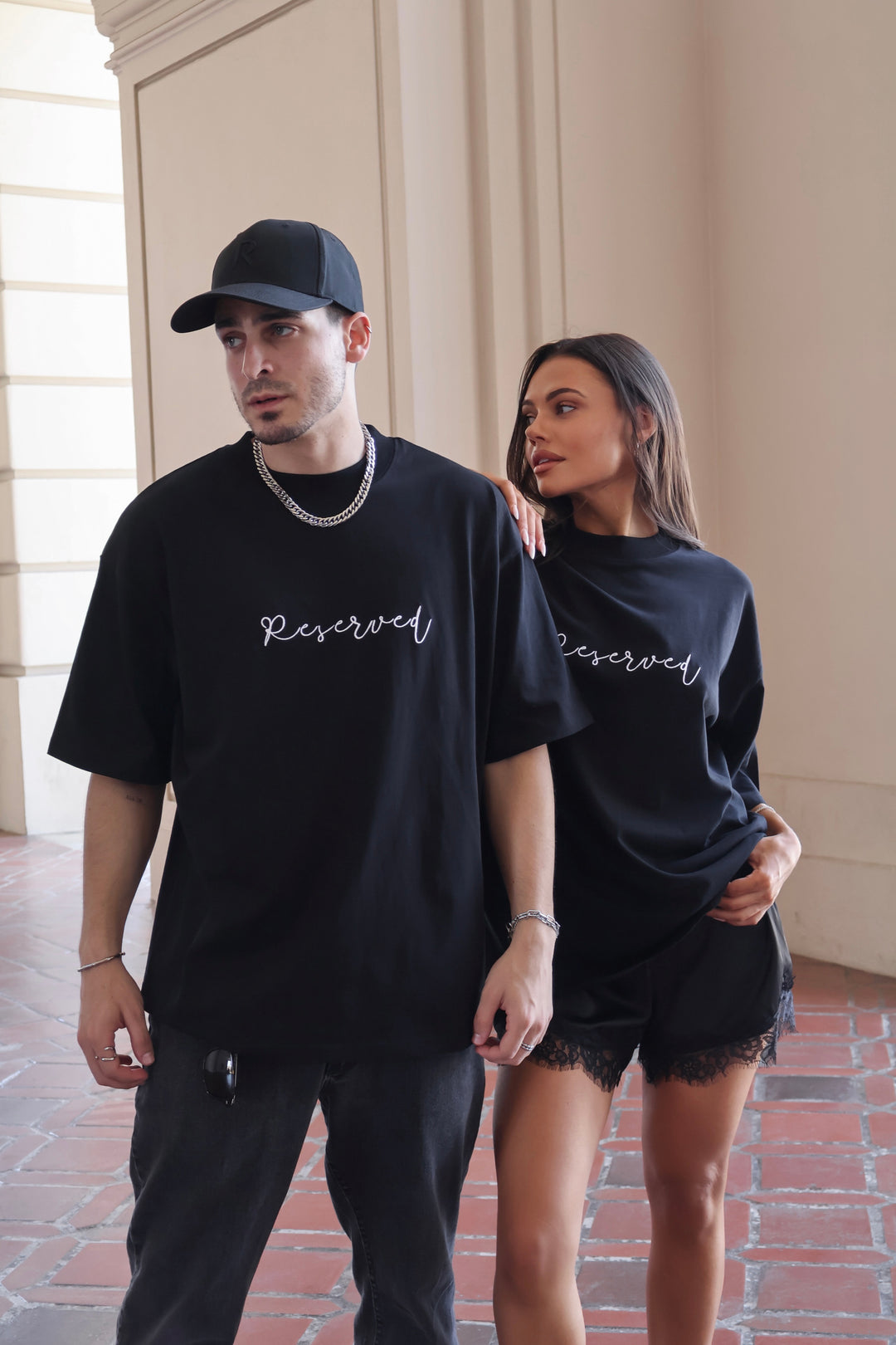 Reserved Unisex Embroidered T-Shirt - Black