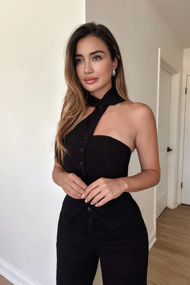Katarina Choker Vest Top - Black