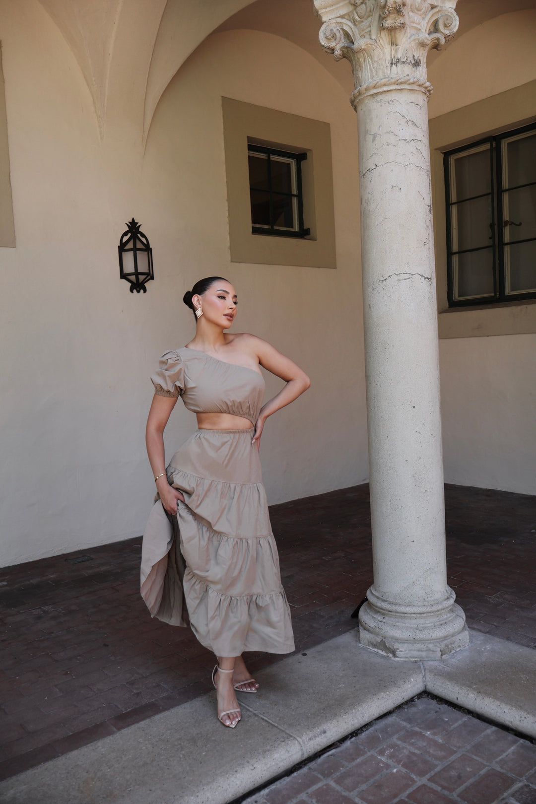 Abelyn Cut Out Maxi Dress - Taupe