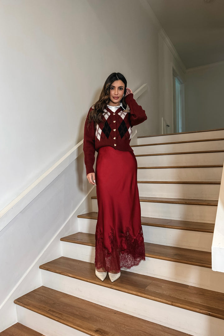 Reza Lace Trim Satin Skirt