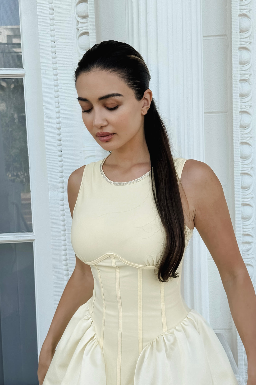 Yanna Rhinestone Trim Dress